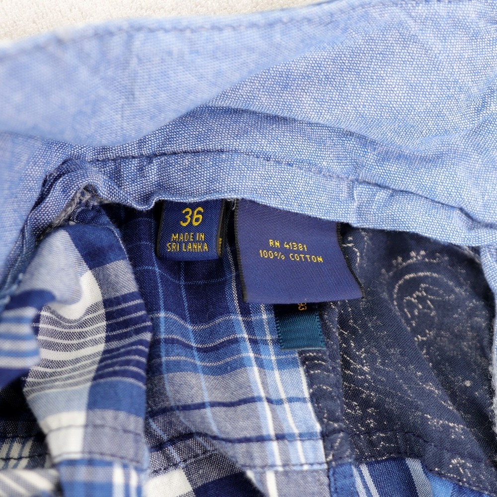 Polo Ralph Lauren Indian Madras Patchwork Shorts Mens 36 Blue Plaid Bandana - Picture 8 of 11